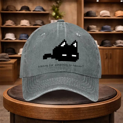 Black And White Pixel Cat Baseball Cap