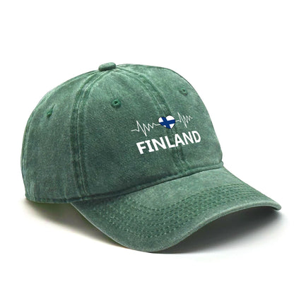 Heart-shaped  Finland Flag Snapback Baseball Cap Distressed Strap