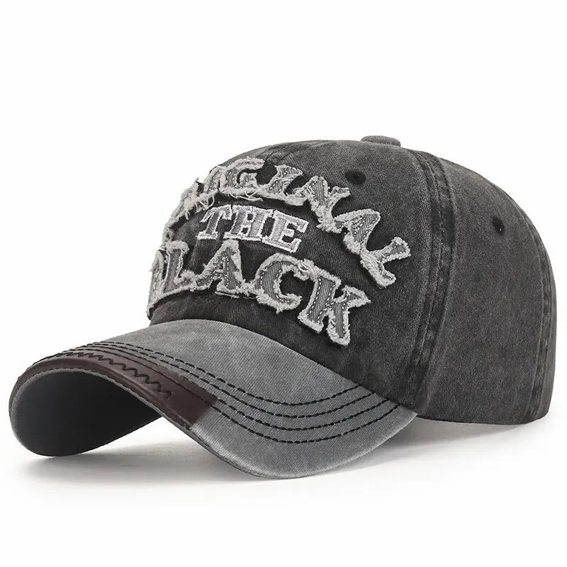 New Cotton Coated Outdoor Sports Wash Baseball Cap Embroidery Patch Black Letter
