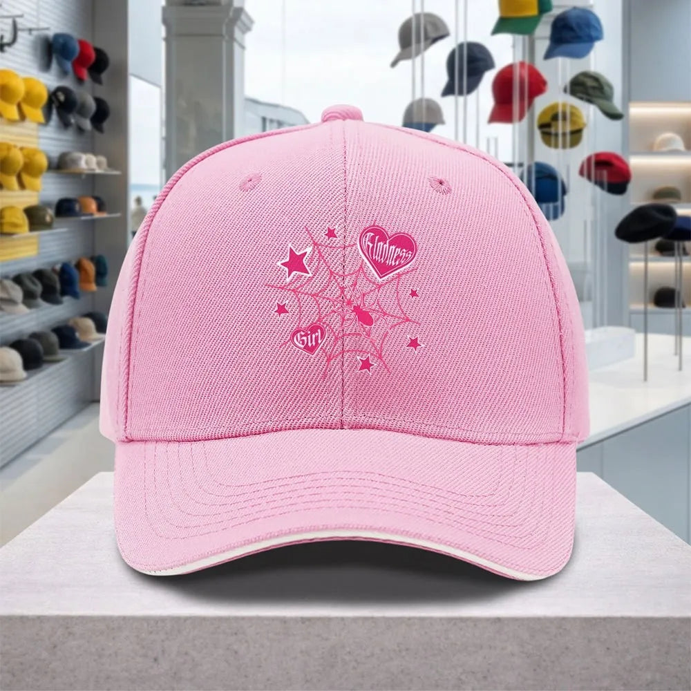 Spider Web Heart Pink Adjustable Sandwich Baseball Cap