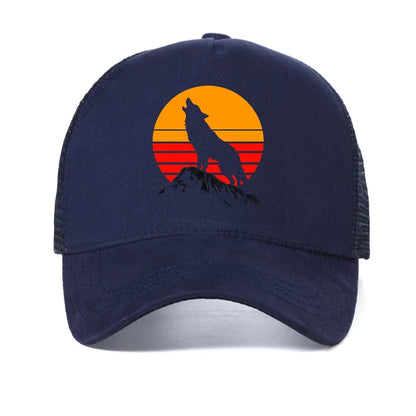 Vintage Wilderness Print Wolf Mesh Baseball Cap
