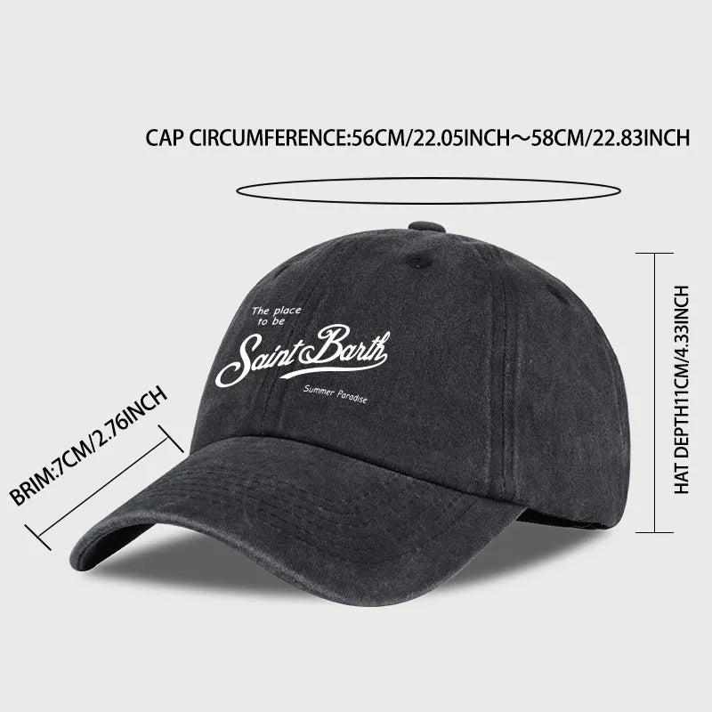 Saint Barth "The Place To Be" Print Washed Baseball Cap