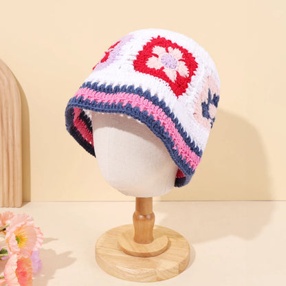 Autumn/Winter Sweet Hollow Handmade Knitted Bucket Hat Flower