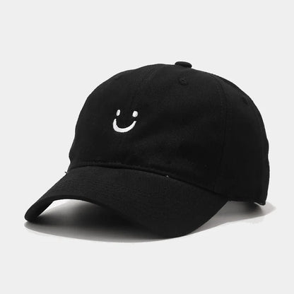 Soft Cotton Baseball Cap for Women Men Smile Face Embroidery