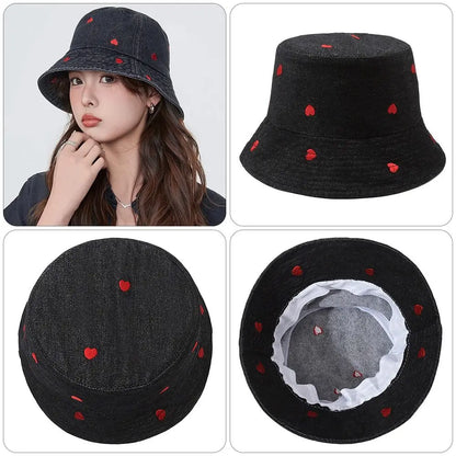 Summer Denim Bucket Hat UV Protection Wide Brim Sun Cap Panama Hat