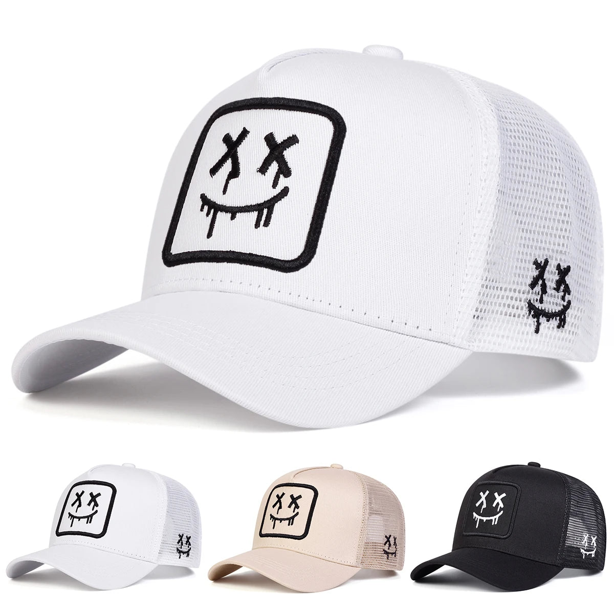 Unisex XX Smiling Face Embroidery Baseball Net Caps Spring Summer