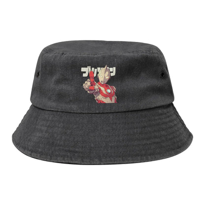 Headwear Ultraman Super Hero Japan Washed Denim Bucket Hats