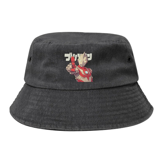 Headwear Ultraman Super Hero Japan Washed Denim Bucket Hats