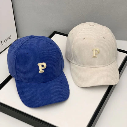 Autumn And Winter Warm Corduroy Baseball Cap With Letter Stickers