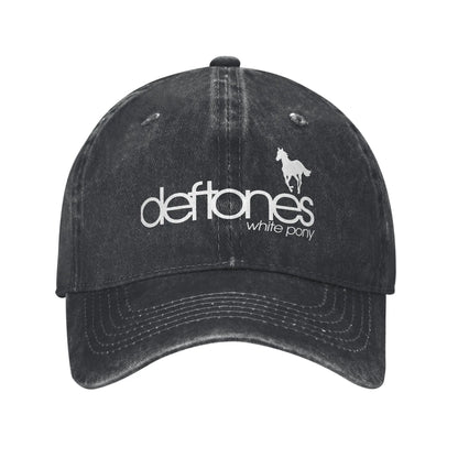 Retro Deftones Baseball Caps Unisex Style Distressed Cotton Snapback Cap White Pony