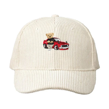 Corduroy Baseball Cap Men Women Teddy Bear And Car