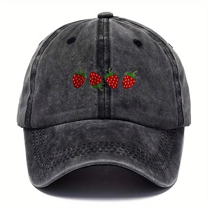 Strawberry Printed Baseball Cap, Fashionable Duckbill Cap for Both Men and Women