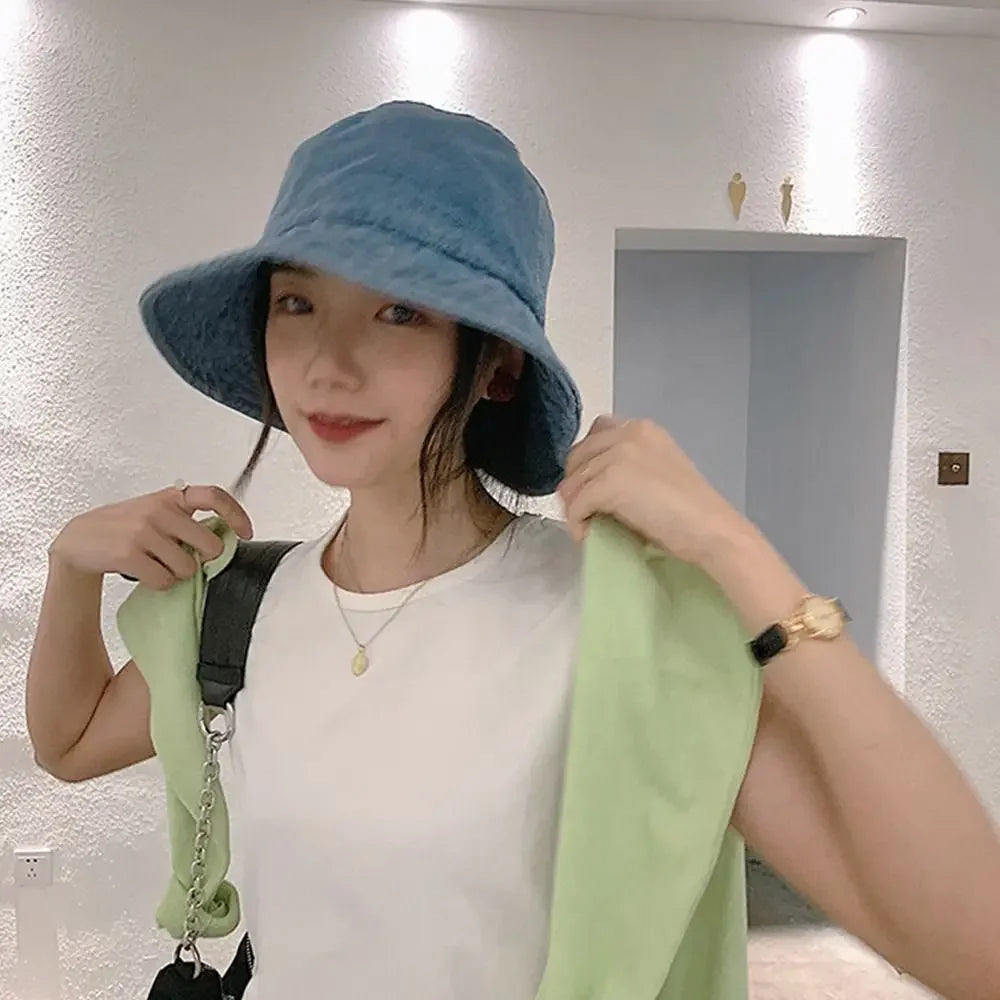 Unisex Cotton Bucket Hats Women Summer Sunscreen Panama Hat Men