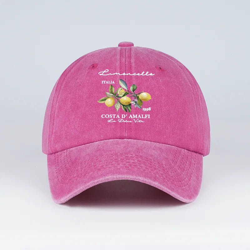 "Limoncello Costa D'Amalfi" Lemon Print Washed Baseball Cap