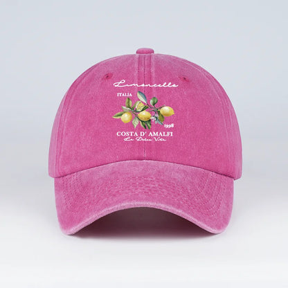 "Limoncello Costa D'Amalfi" Lemon Print Washed Baseball Cap