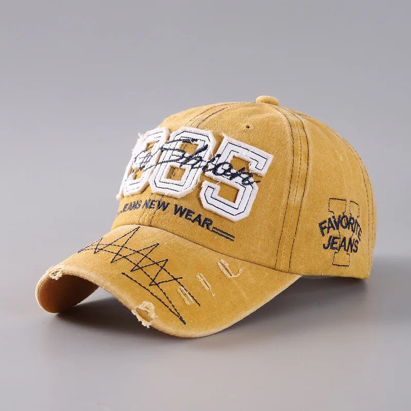 1985 Embroidery Ripped Baseball Cap Washed Distressed Patch