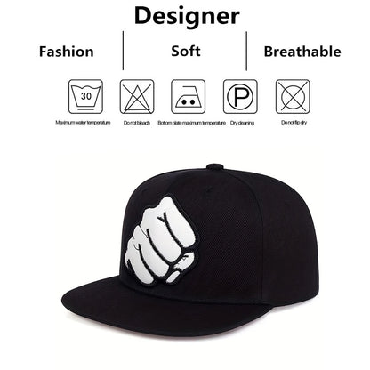 Unisex Leather Label Fist Embroidery Hip-Hop Hats Baseball Caps Sunscreen Hat Snapback Cap