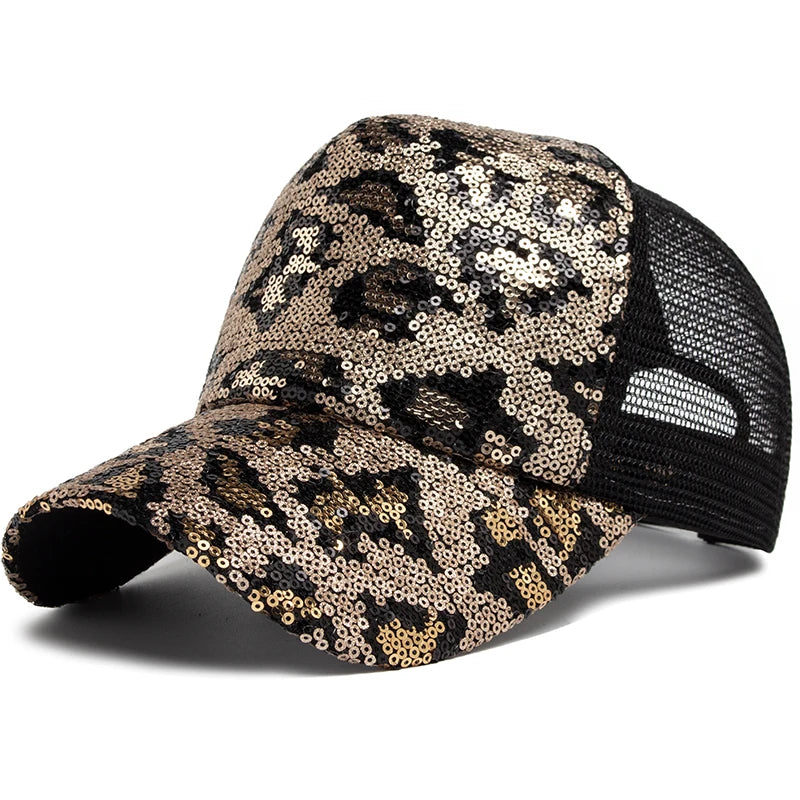 Baseball Cap Summer Mesh Hat Fashion Leopard Spangle Design Hats