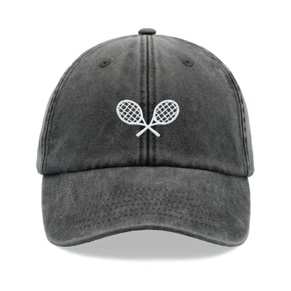 Tennis Racquets Crossed Retro Washed Baseball Caps