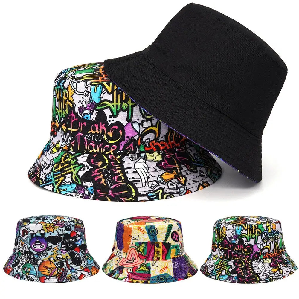 Reversible Sport Outdoor Sunscreen Caps Animal Letter Print Panama Bucket Hat