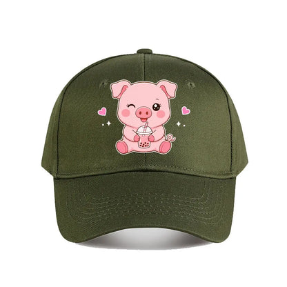 Pink Pig Bubble Tea Baseball Cap