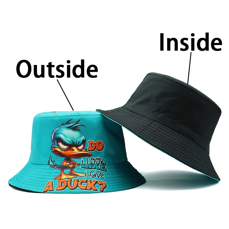 Bucket Hat Cartoon Duck Print Pattern Fisherman Hats For Men Woman