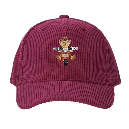 Corduroy Baseball Cap Men Teddy Bear Motorcycle