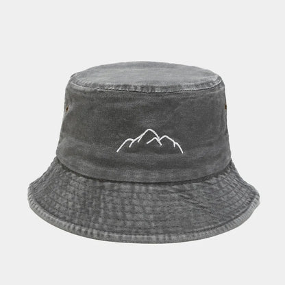 Washed Old Mountain Embroidery Fisherman Hat