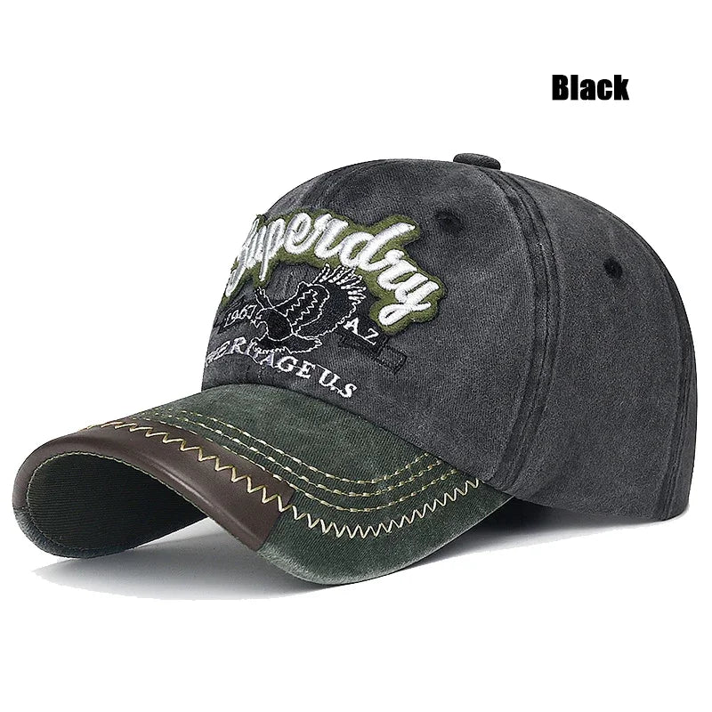 New Unisex Washed Cotton Embroidered Eagle Baseball Cap American Retro Contrast