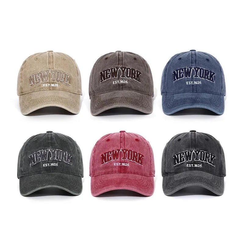 New York Washed Cotton Baseball Cap Hats For Women Men