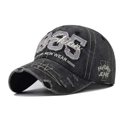 1985 Embroidery Ripped Baseball Cap Washed Distressed Patch