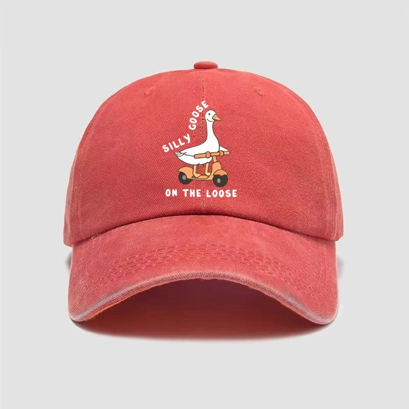 Skateboarding Duck Print Washed Baseball Cap