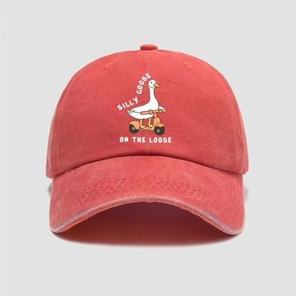 Skateboarding Duck Print Washed Baseball Cap