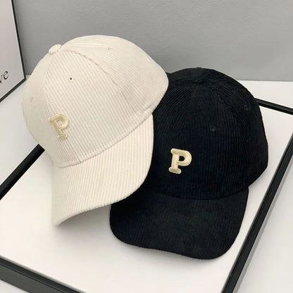 Autumn And Winter Warm Corduroy Baseball Cap With Letter Stickers