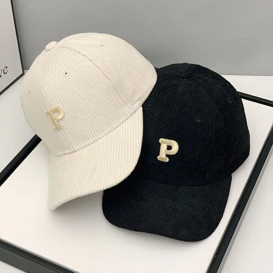 Autumn And Winter Warm Corduroy Baseball Cap With Letter Stickers