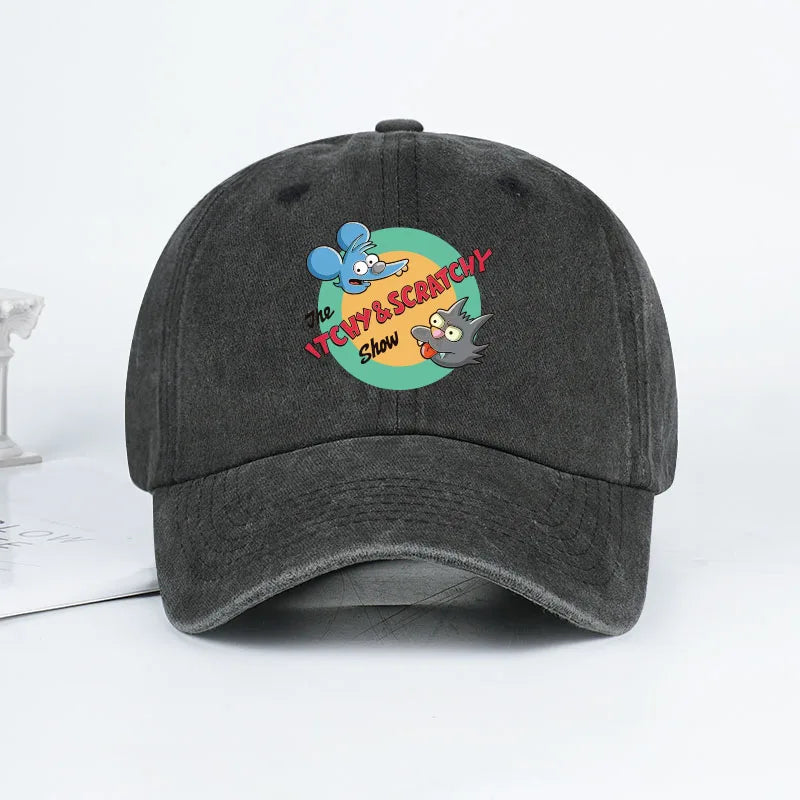 Itchy & Scratchy Show Print Washed Baseball Cap