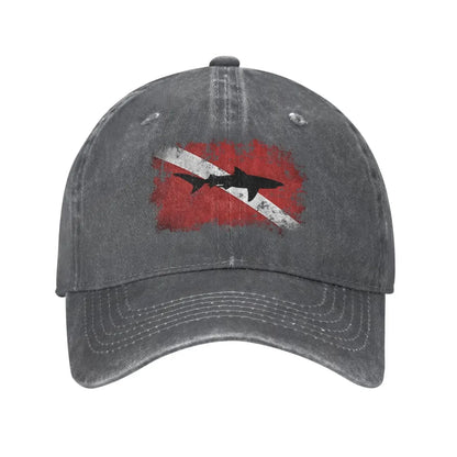 Vintage Shark Scuba Dive Flag Retro Sports Denim Cap Baseball Hat