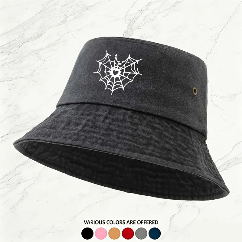 Bucket Hat With Heart Spiderweb Print