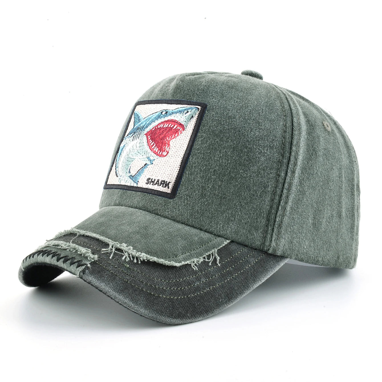 Vintage Denim Baseball Cap With Embroidery Shark Patch Men