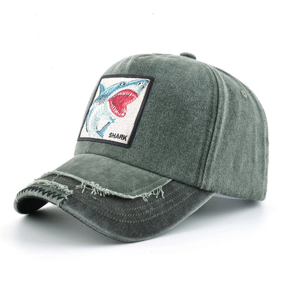 Vintage Denim Baseball Cap With Embroidery Shark Patch Men