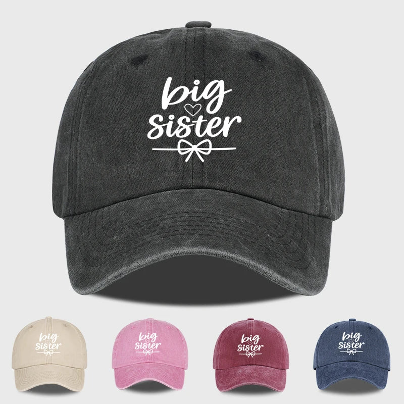 "Big Sister" Print Washed Baseball Cap