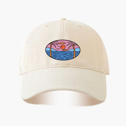 Baseball Cap Palm Tree Sun Ocean Print