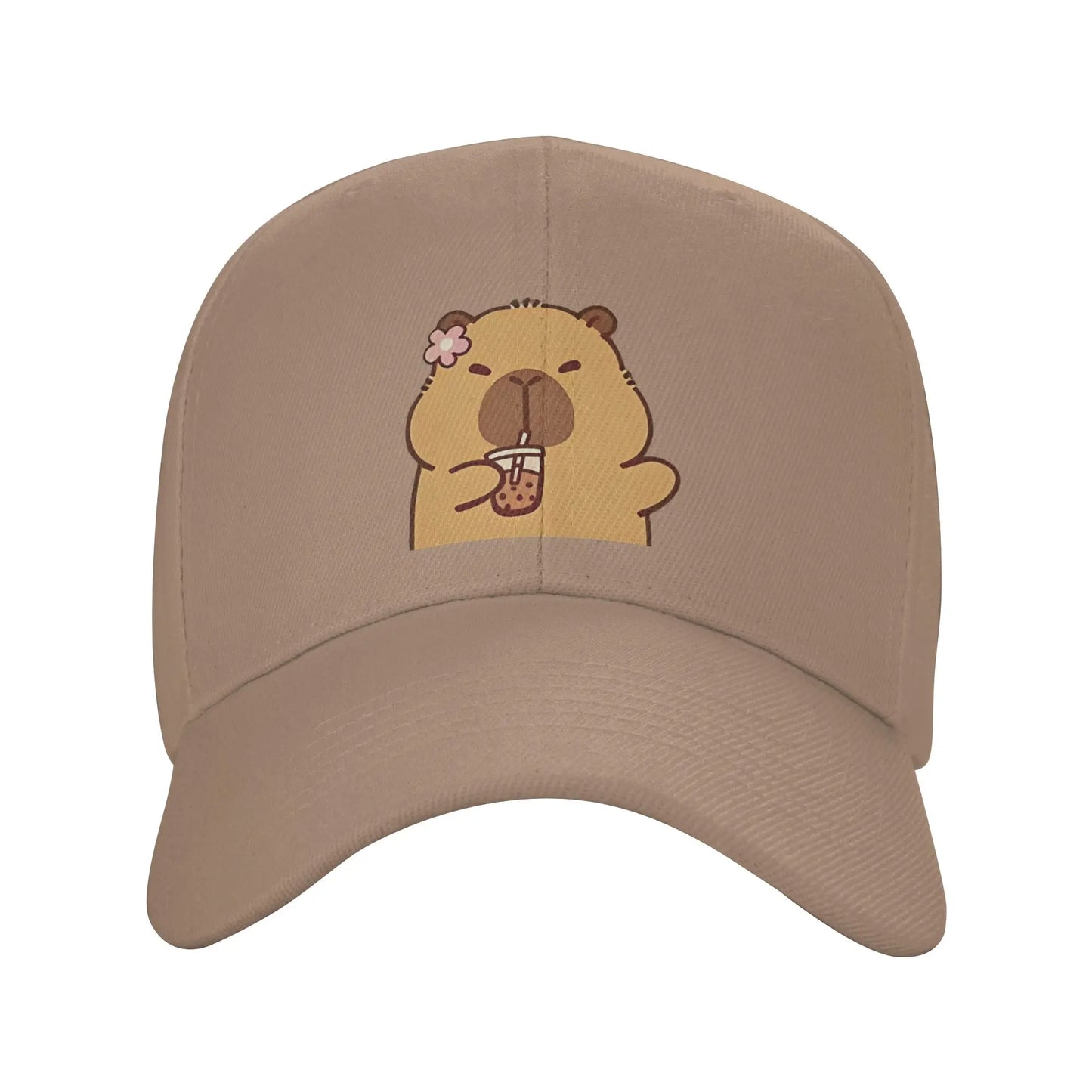Cartoon Capybara Drinking Milk Tea Baseball Caps