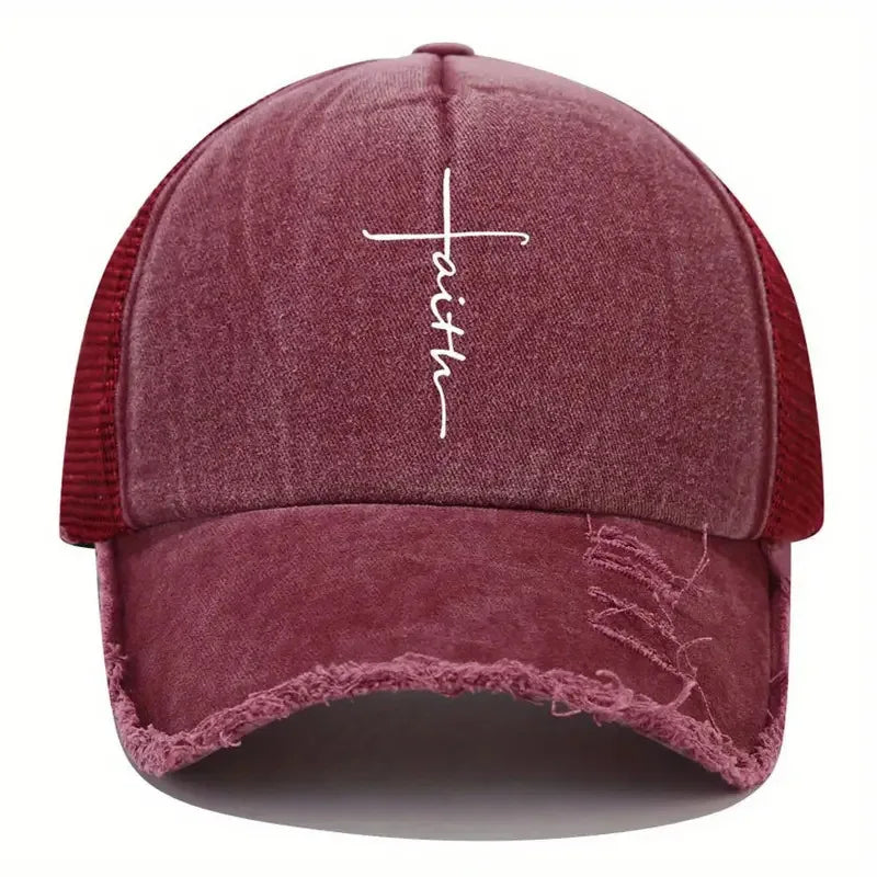 Sponge Washed Cotton Faith Print Baseball Cap Tourism Leisur