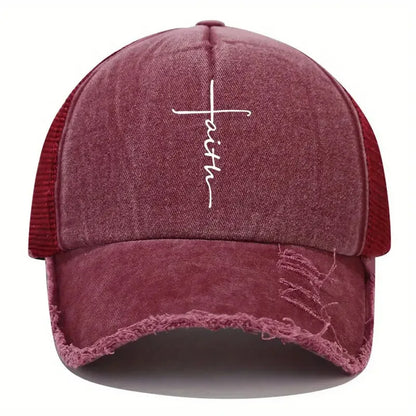 Sponge Washed Cotton Faith Print Baseball Cap Tourism Leisur