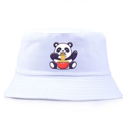 Panda Eating Noodles Pattern Reversible Bucket Hat
