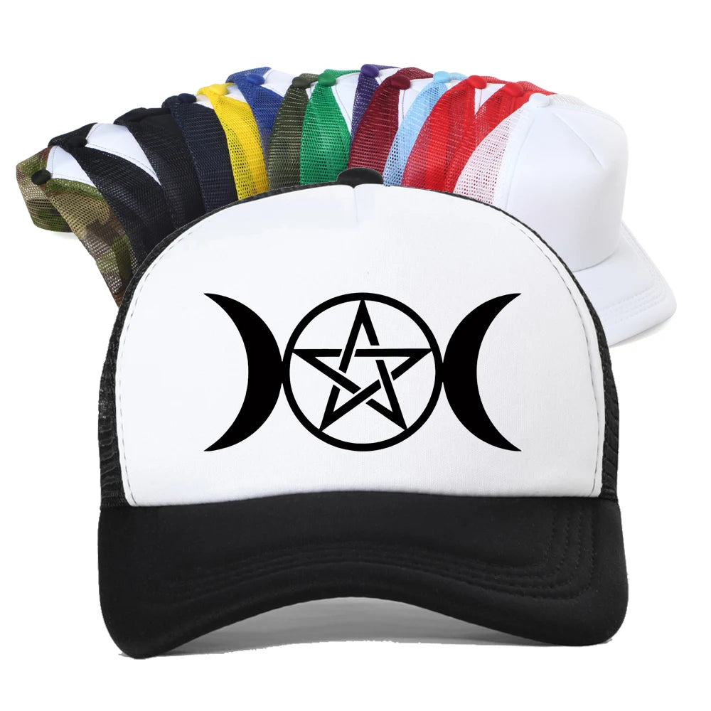 Triple Moon Goddess Wicca Pentacle Cartoon Baseball Cap