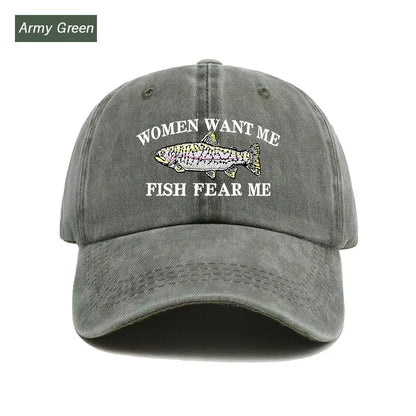 Women Want Me Fish Fear Me Washed Baseball Cap