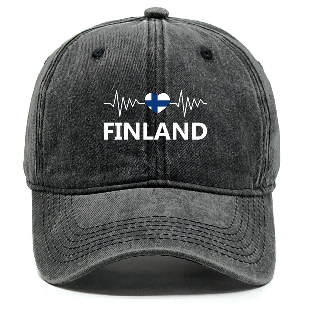 Heart-shaped  Finland Flag Snapback Baseball Cap Distressed Strap