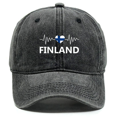 Heart-shaped  Finland Flag Snapback Baseball Cap Distressed Strap